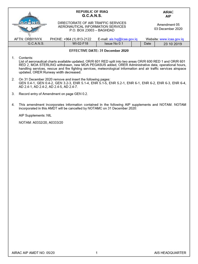 Airac Aip Amdt 05 20 Wef 31 Dec 2020 - 210112 - 234108 | PDF | Air ...