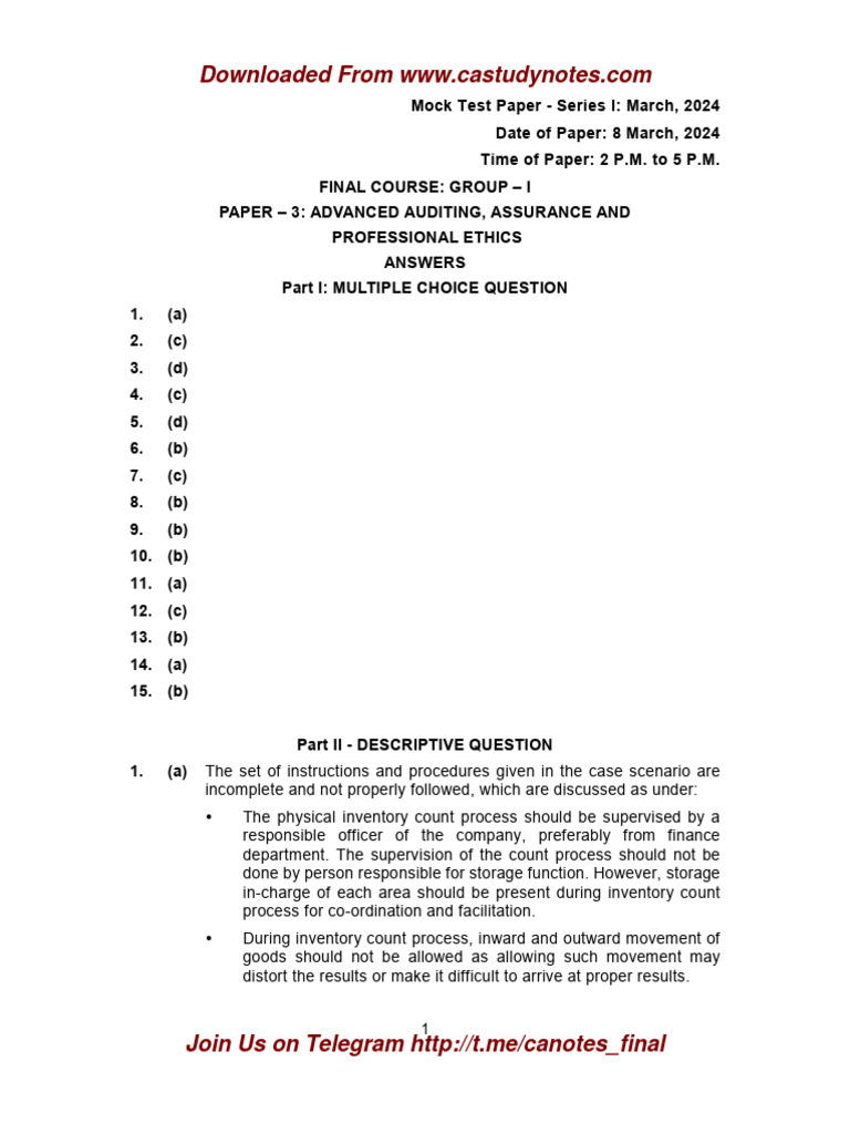 CA Final Audit Mock Test March 2024 | PDF | Auditor's Report | Audit