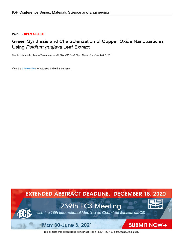 Green Synthesis and Characterization of Copper Oxi | PDF | Nanoparticle ...