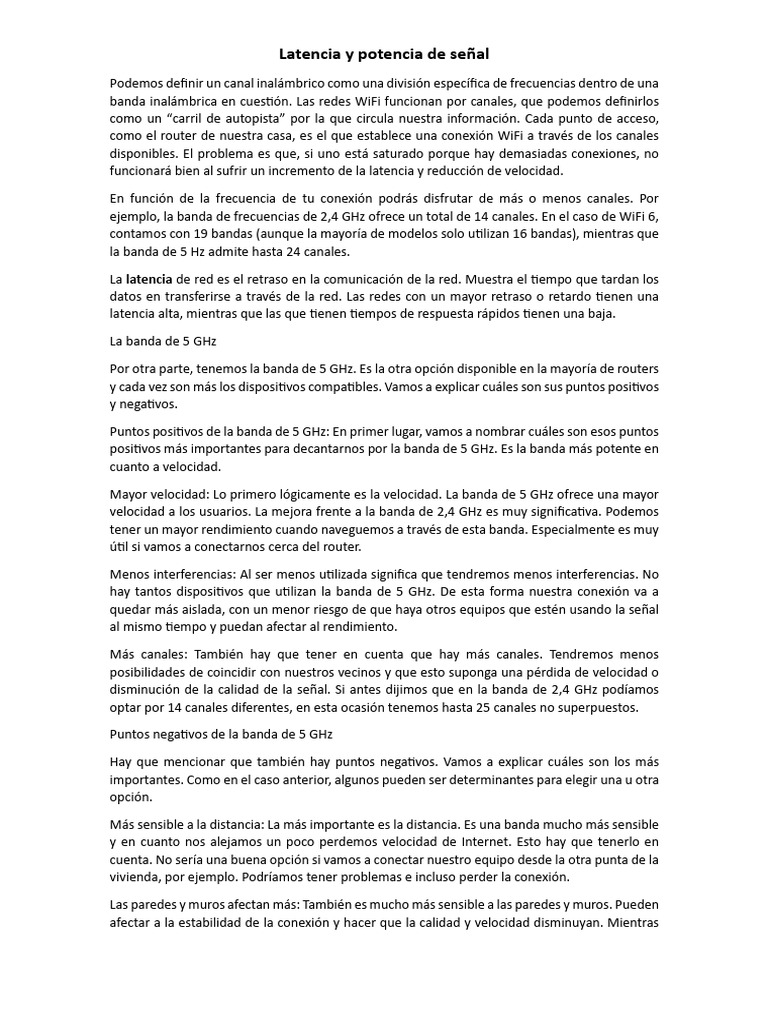 Latencia y potencia de se al pdf wifi inal mbrico