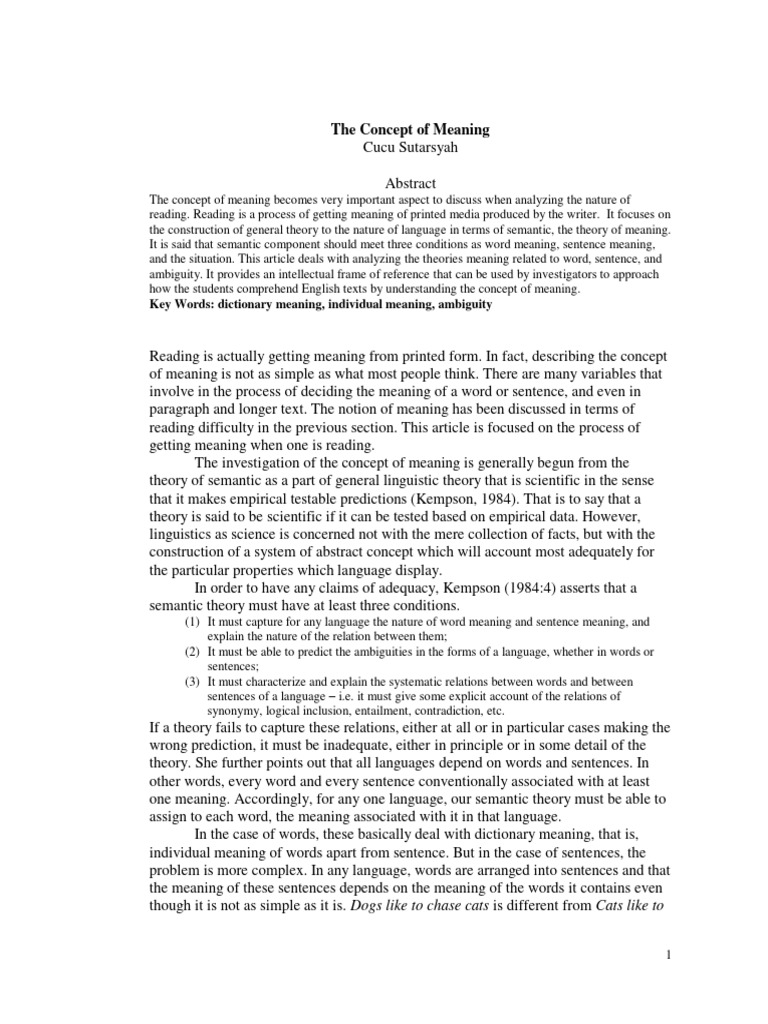 The Concept Of Meaning PDF Phrase Word