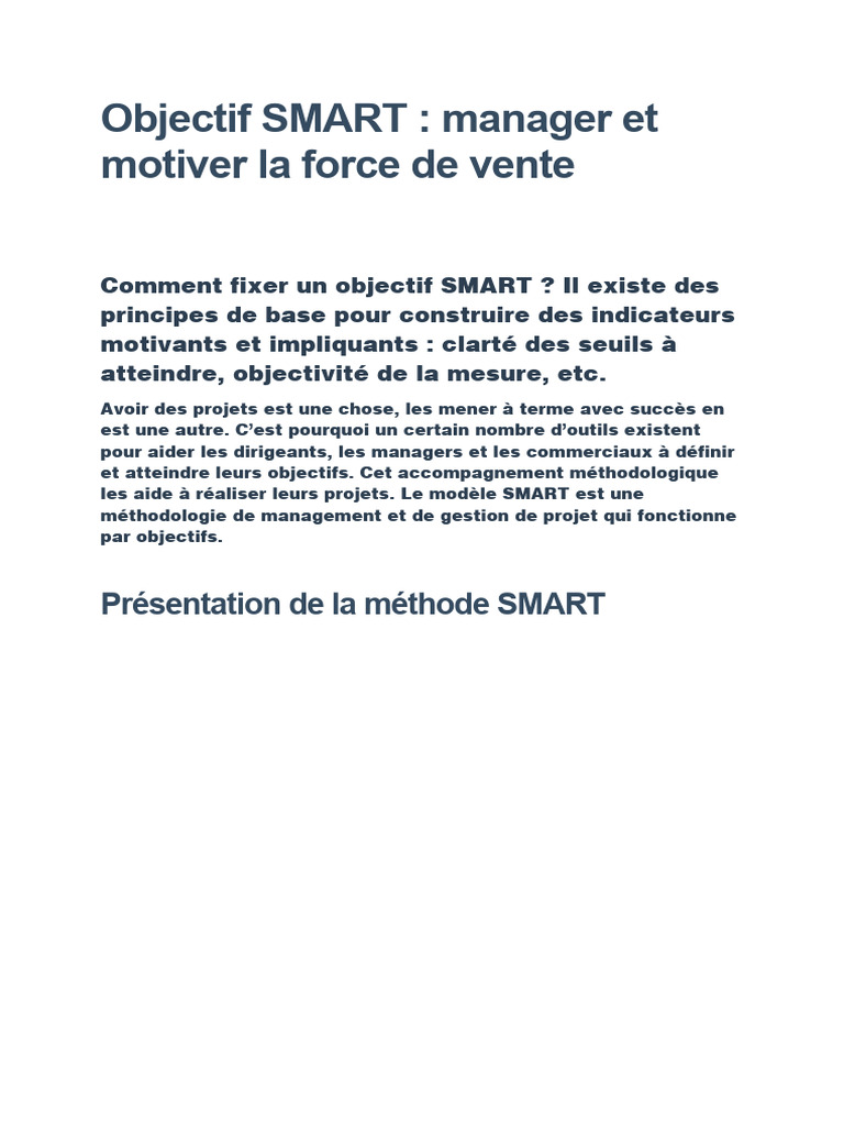 Objectifs SMART pour managers commerciaux | PDF | Business | Motivation