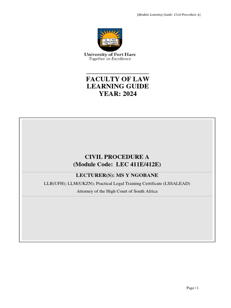 Civil Procedure A Learning Guide 2024 | PDF | Learning | Pleading