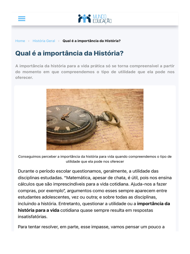 Qual é a Importância Da História? Importância Da História | PDF | Vida ...