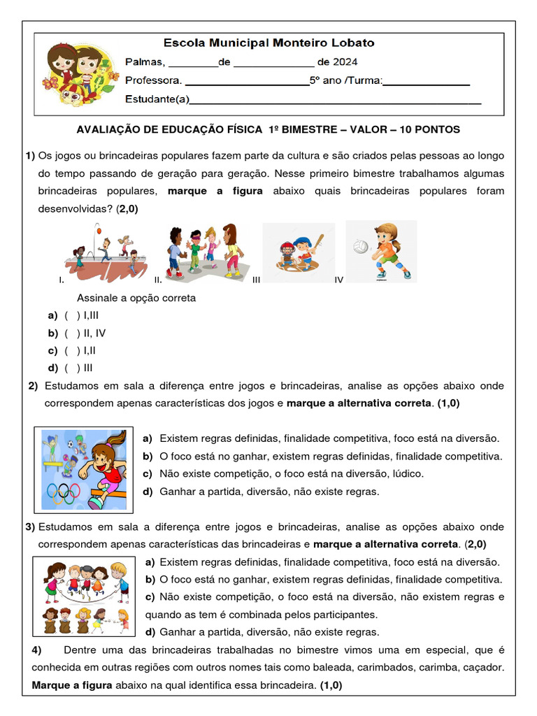 Avaliação de Educação Física 5º Ano | PDF