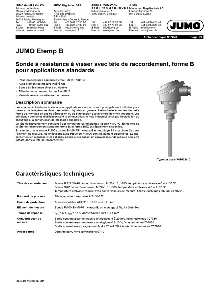 Sonde à résistance JUMO Etemp B | PDF | Secteur secondaire de l ...