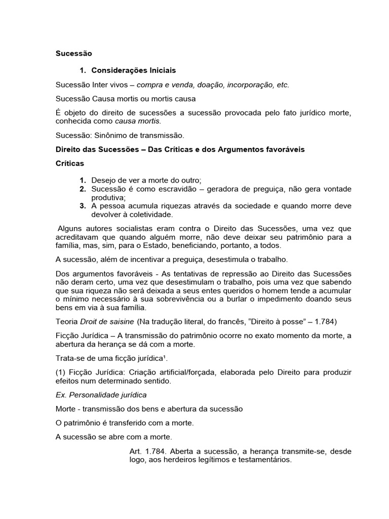 Direito das Sucessões: Conceitos e Tipos | PDF | Testamento | Direito Comum