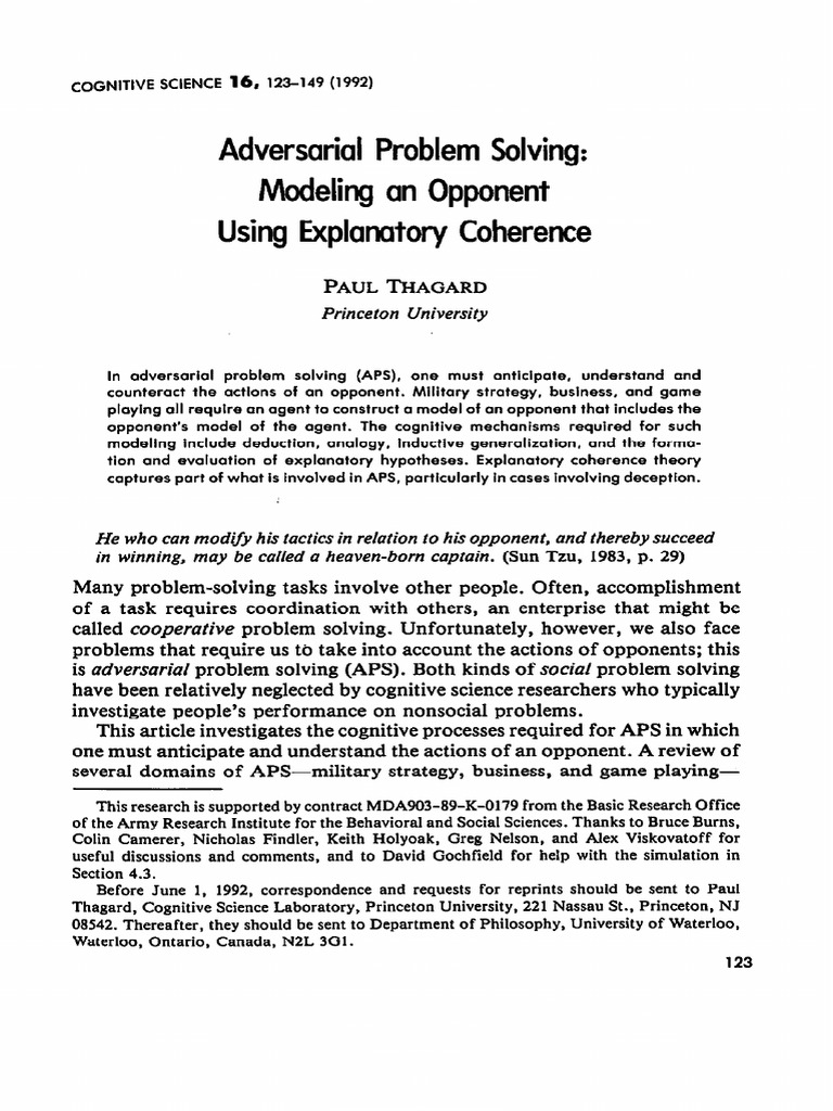 Adversarial Problem Solving: Modeling An Opponent Using Explanatory ...