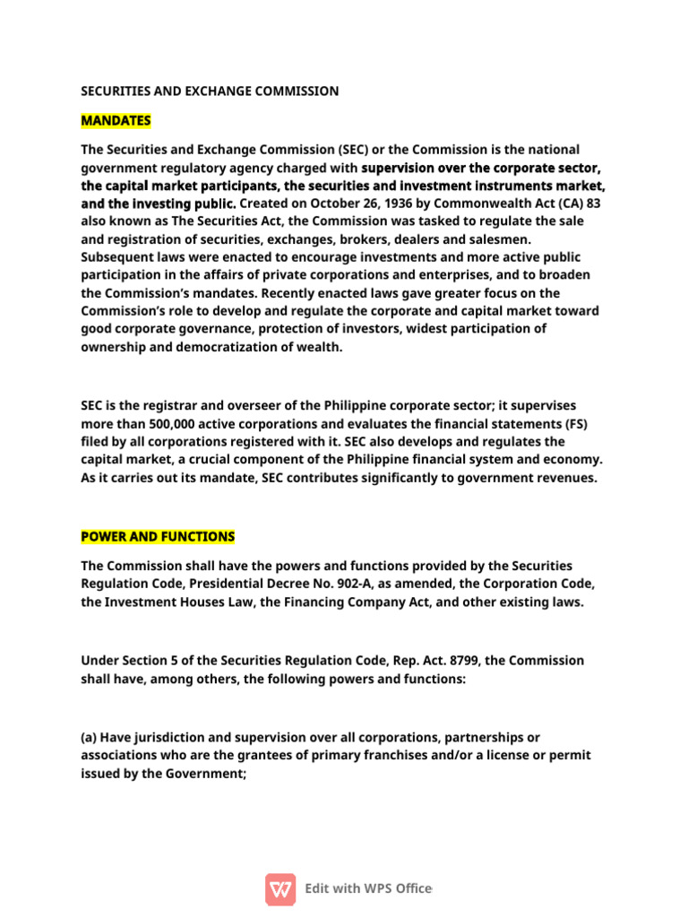 Securities and Exchange Commission Sec | PDF | Securities (Finance) | U ...