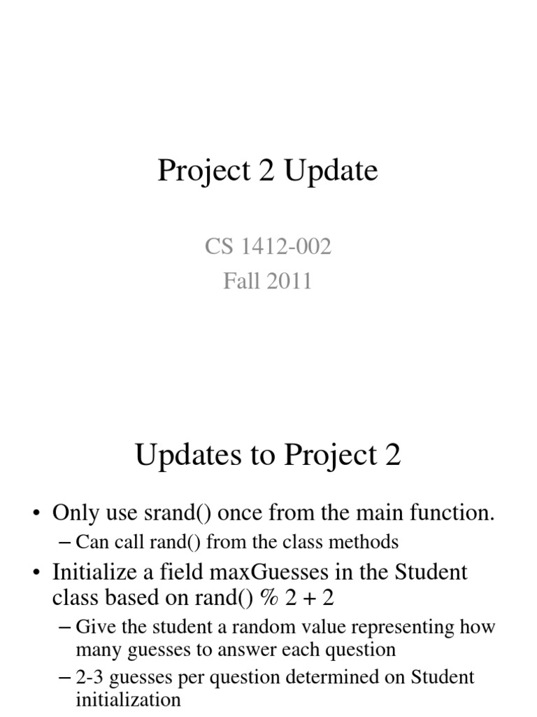 Project 2 Update for CS 1412 Fall 2011 | PDF
