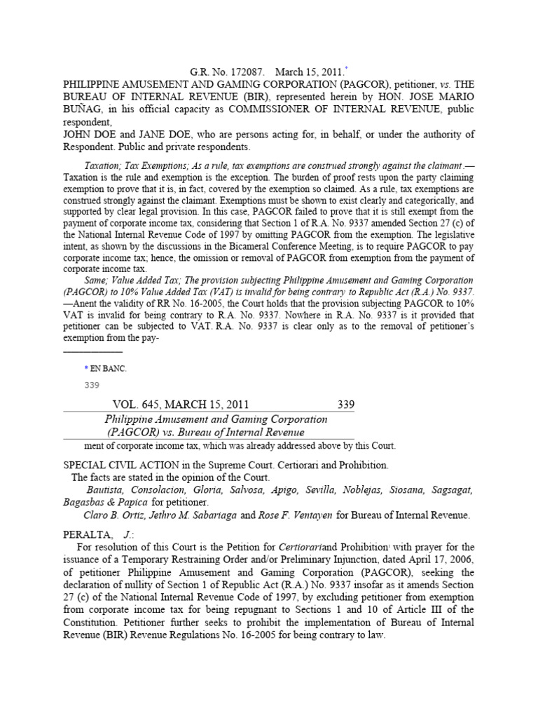 Philippine Amusement and Gaming Corporation (PAGCOR) vs. Bureau of