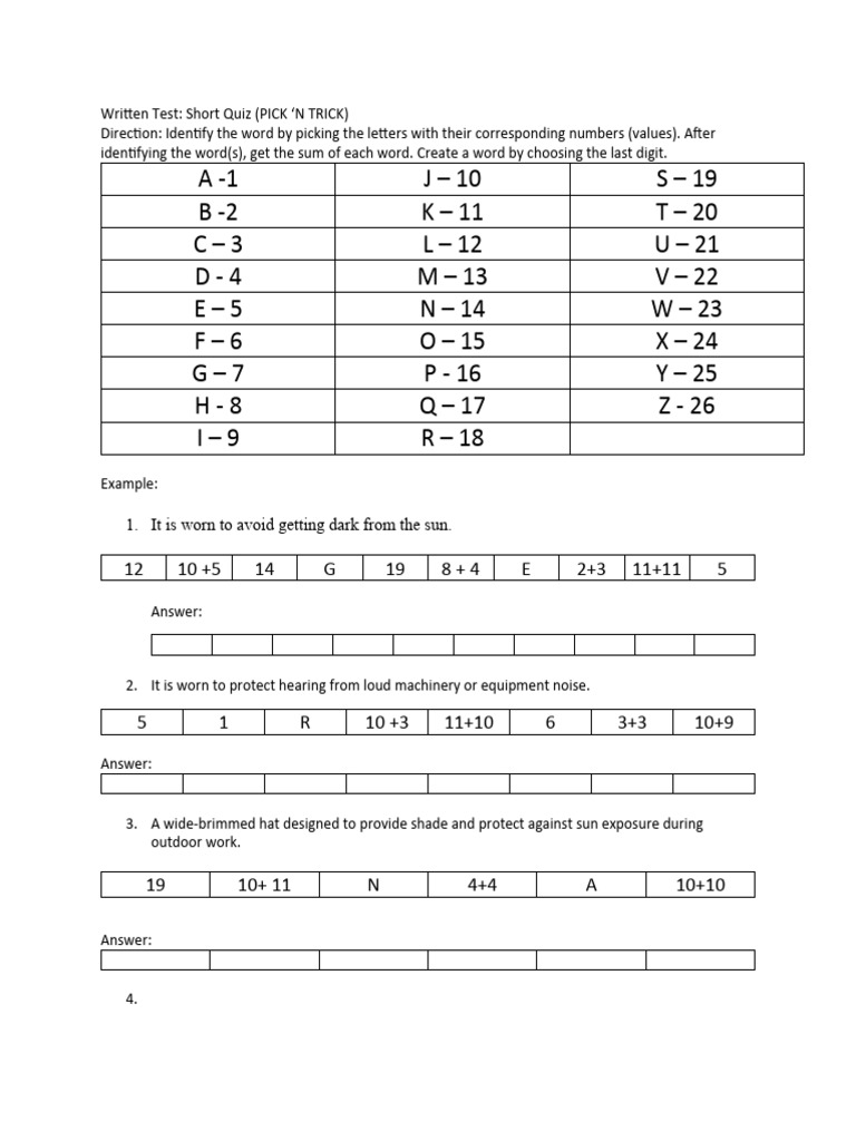 Word Puzzle: Letter-Number Quiz | PDF