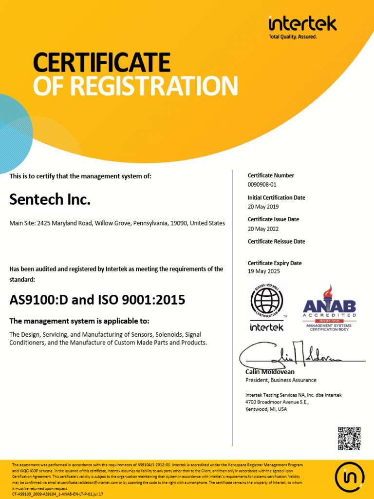 Sentech Inc. AS9100:D Certification | PDF | Certification | Iso 9000