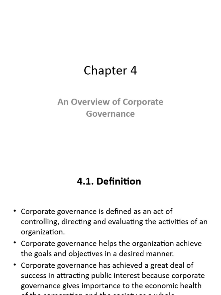 Corporate Governance Overview and Roles | PDF | Corporate Governance ...