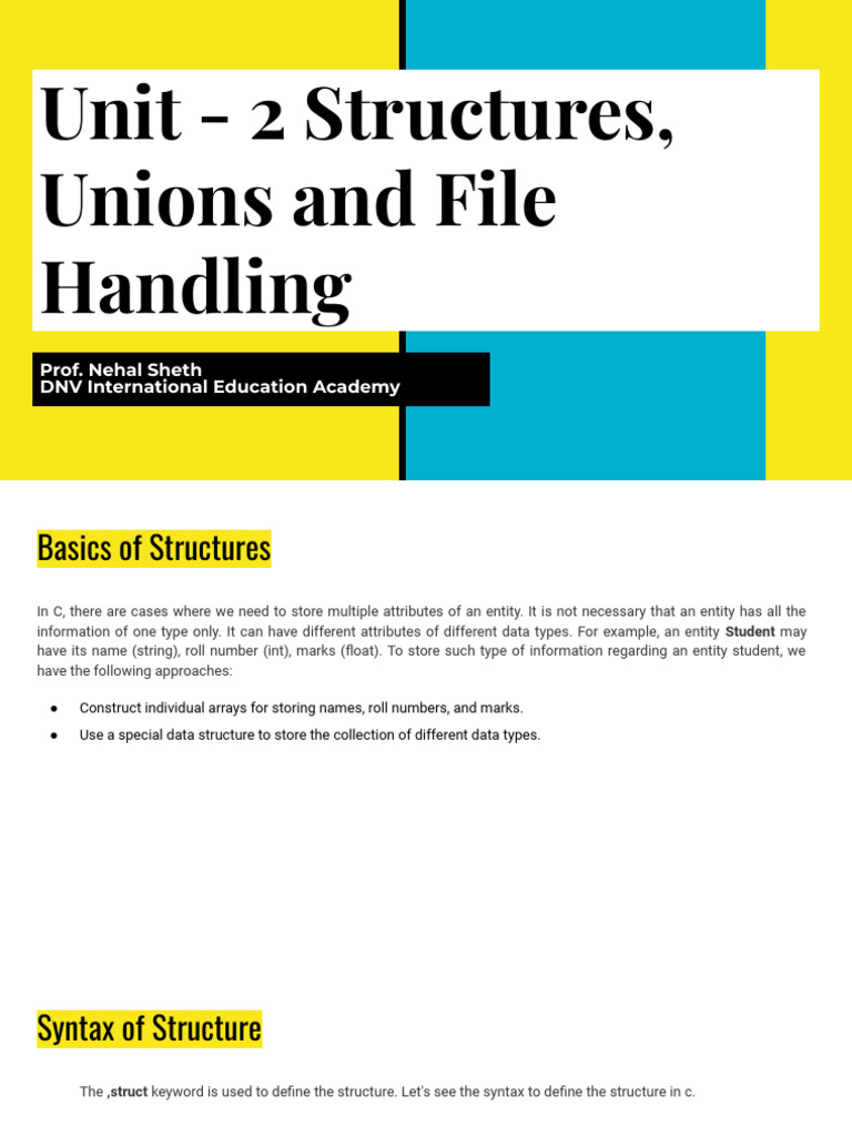 Structures, Unions, and File Handling in C | PDF | C (Programming ...