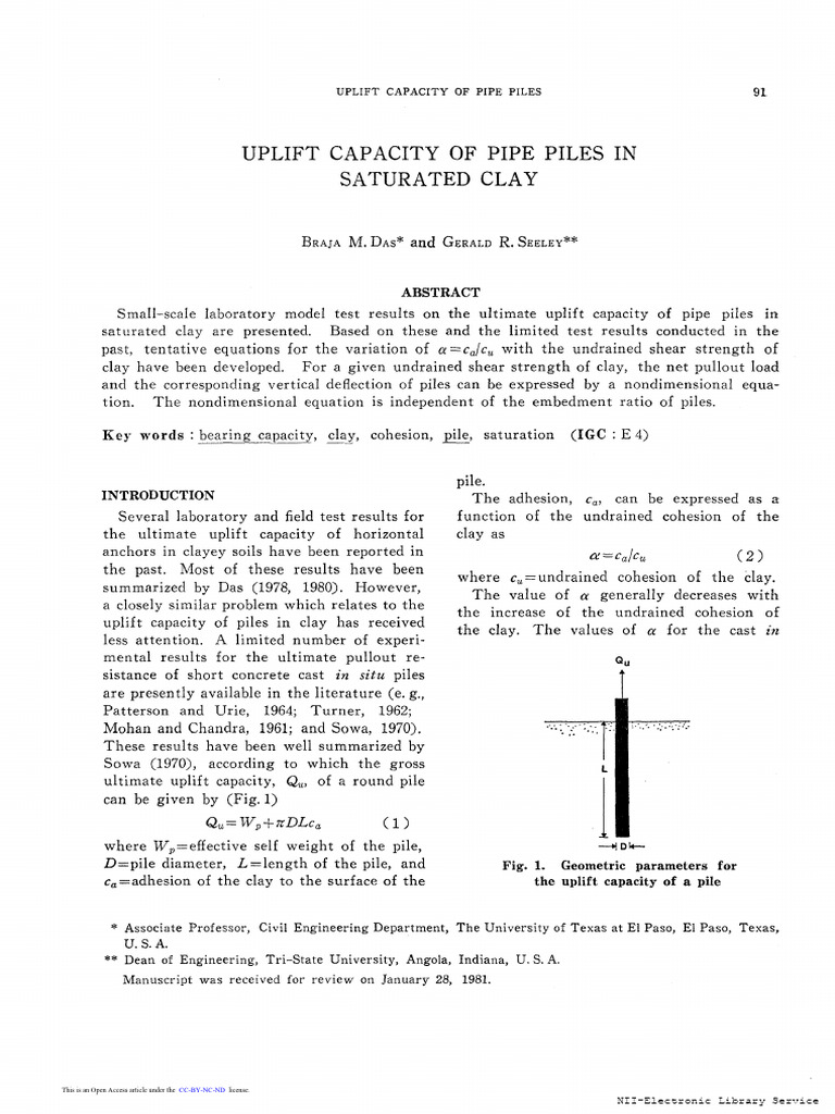 Uplift Capacity of Pipe Piles in Clay | PDF | Deep Foundation | Soil ...