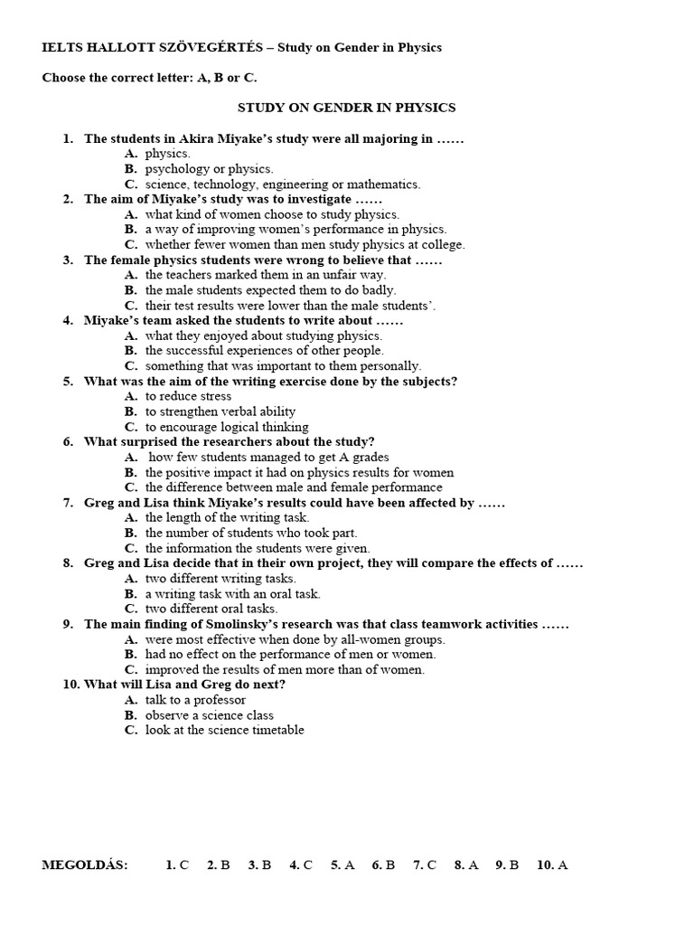 Gender Study in Physics Listening Test | PDF | Physics | Science