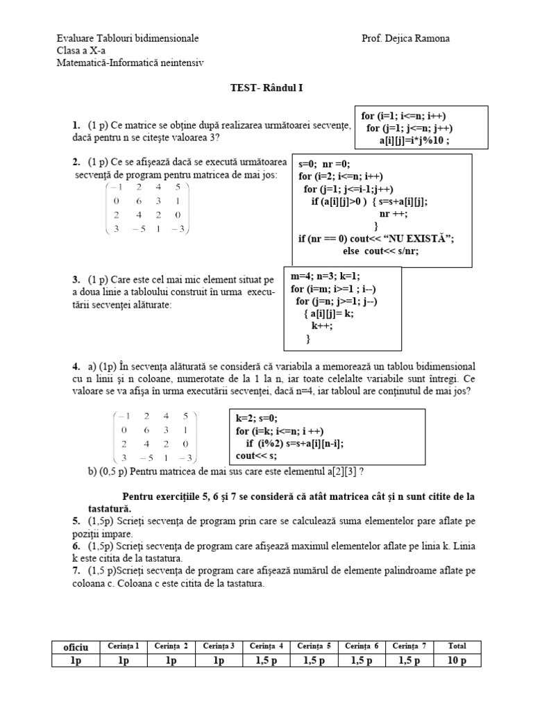 0 Test Matrici | PDF