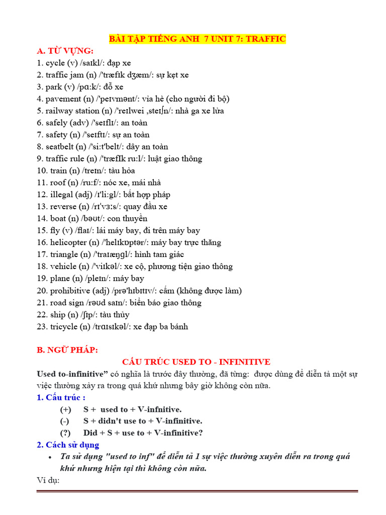 Bai Tap Tieng Anh 7 Unit 7 KNTT | PDF