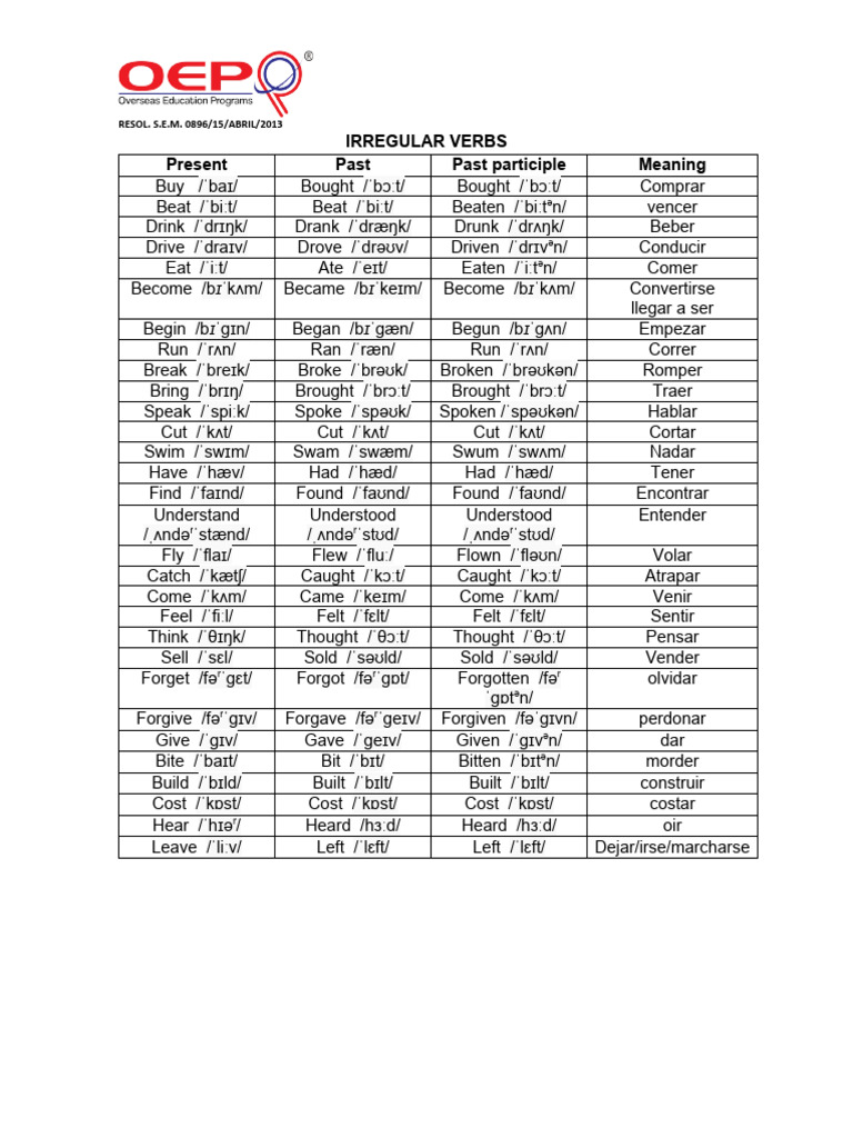 Irregular and Regular Verbs List | PDF | Semantic Units | Linguistics