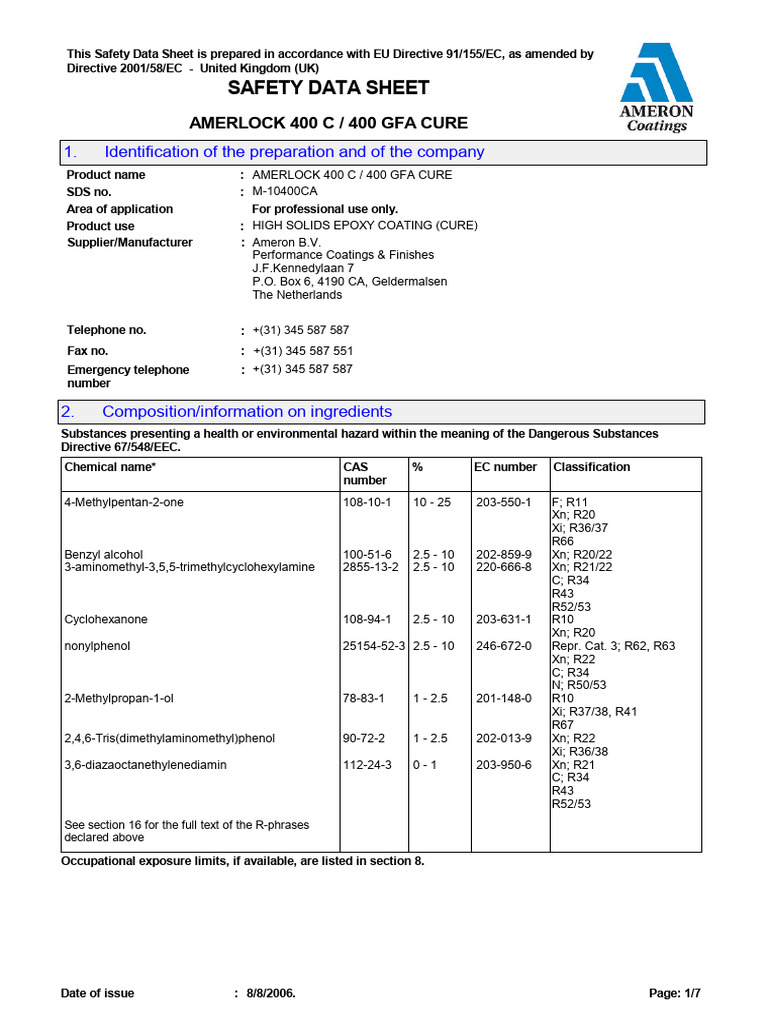 Amerlock 400 | PDF | Personal Protective Equipment | Water