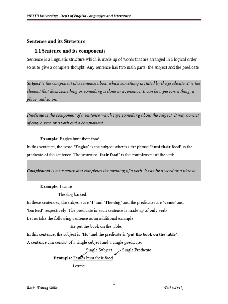 Understanding Sentence Structure Basics | PDF | Subject (Grammar ...