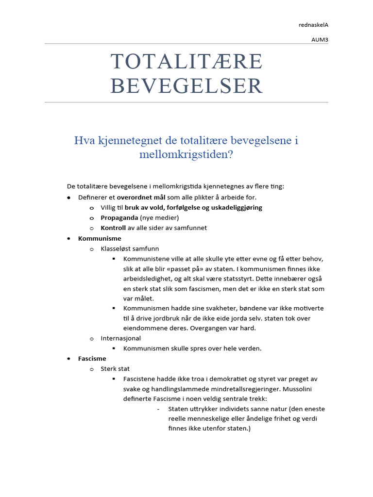 Totalitære Bevegelser | PDF