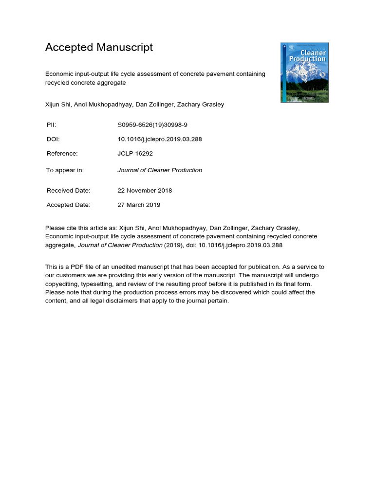 Life Cycle Assessment of RCA Pavements | PDF | Life Cycle Assessment ...