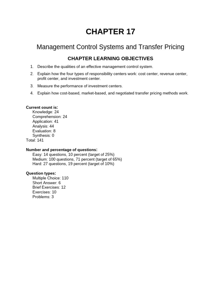 Management Control Systems Overview | PDF | Return On Investment ...