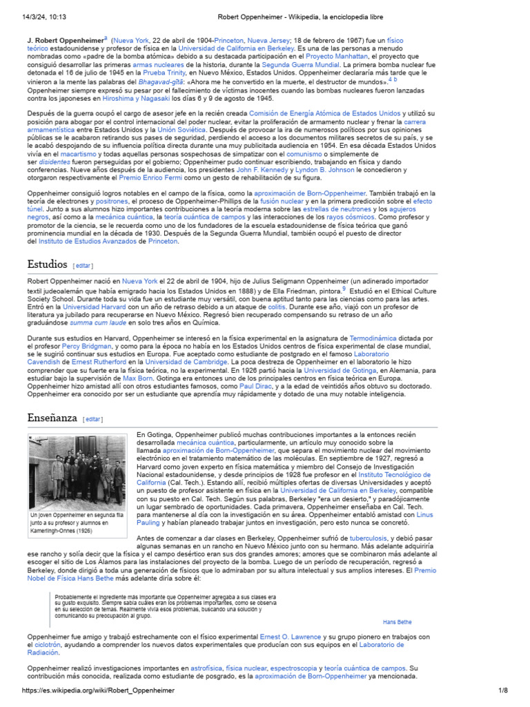 Biografía de J. Robert Oppenheimer | PDF | Proyecto Manhattan