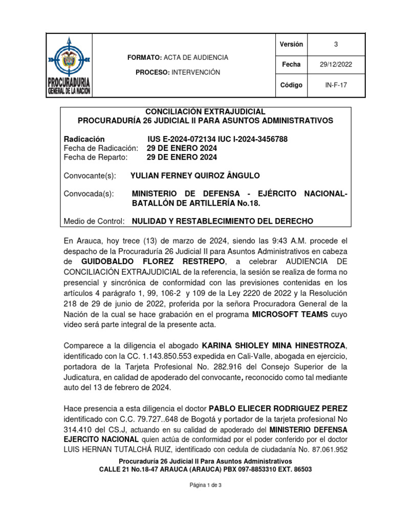 Acta de Audiencia de Conciliación 2024 | PDF | Justicia | Crimen y ...