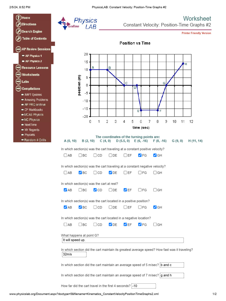 PhysicsLAB_ Constant Velocity_ PositionTime Graphs 2 PDF Velocity