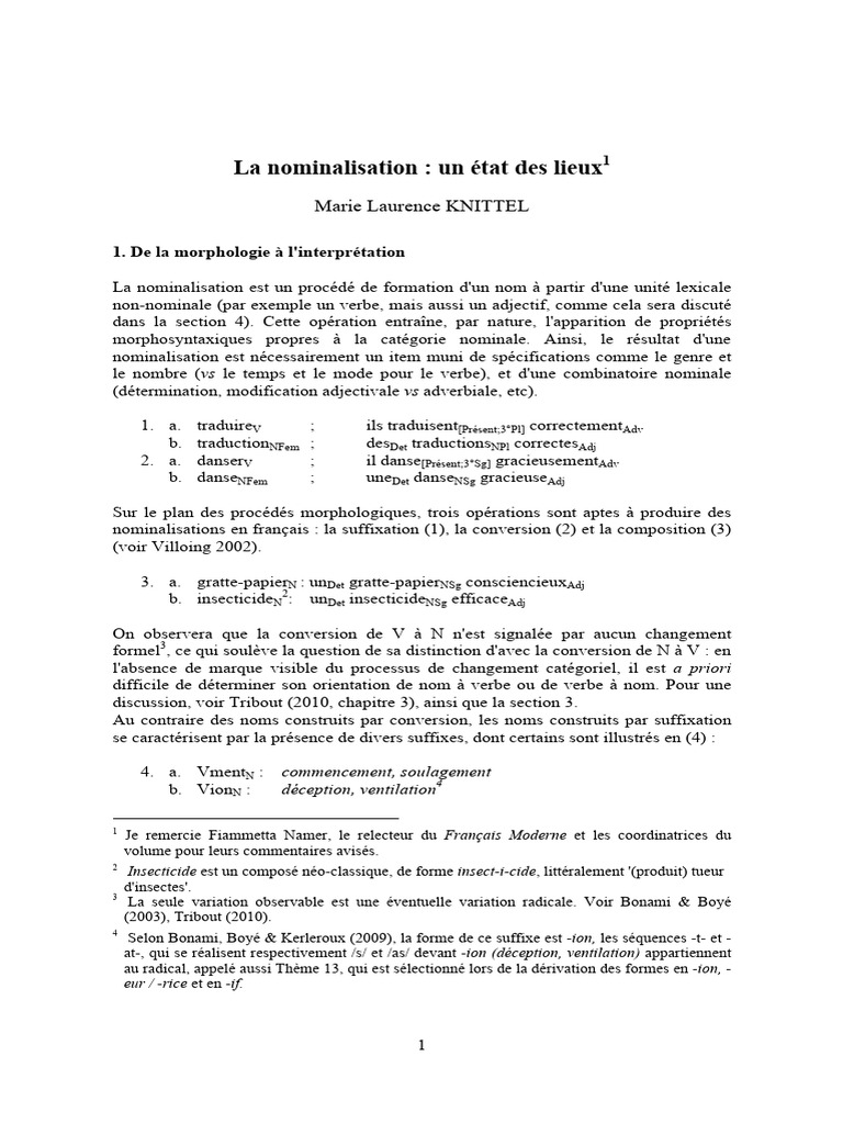 État des lieux de la nominalisation | PDF | Verbe | Sujet (Grammaire)