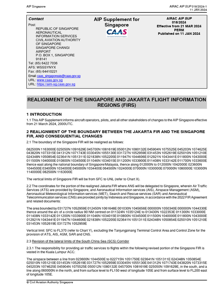 CAAS AIP SUPPL - Realignment of Singapore & Jakarta FIR | PDF | Search ...