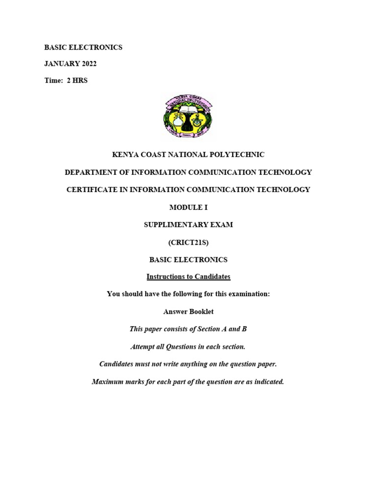 Basic Electronics Exam Download Free Pdf Electrical Resistance And