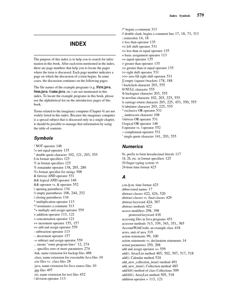 Index and Last Pages Javabook | PDF | Programming | Constructor (Object ...