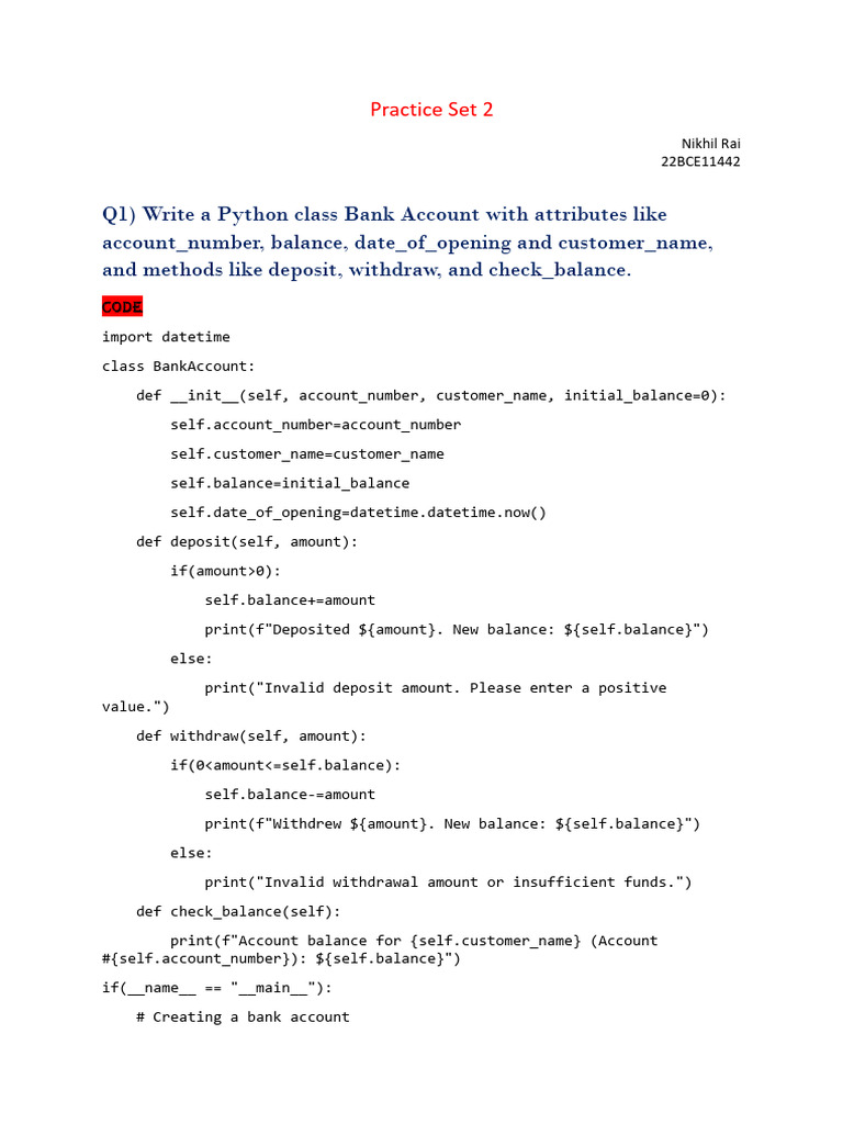 Python Class Exercises | PDF | Computer Programming | Financial Services