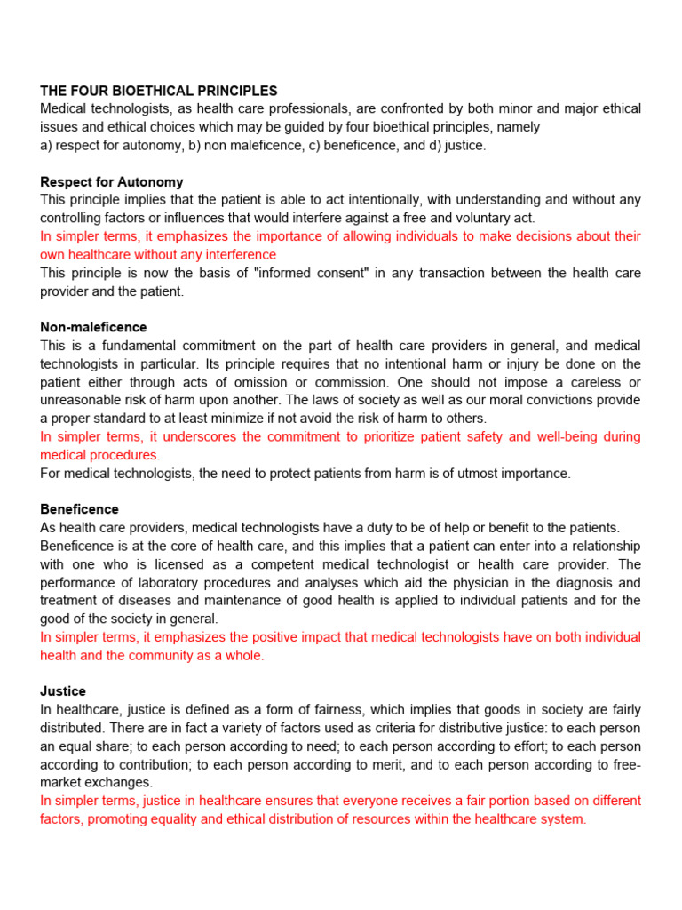 THE FOUR BIOETHICAL PRINCIPLES (1) | PDF | Medical Ethics ...