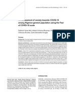 An Assessment of Anxiety Towards COVID-19 Among Nigerian General Population Using The Fear of COVID-19 Scale