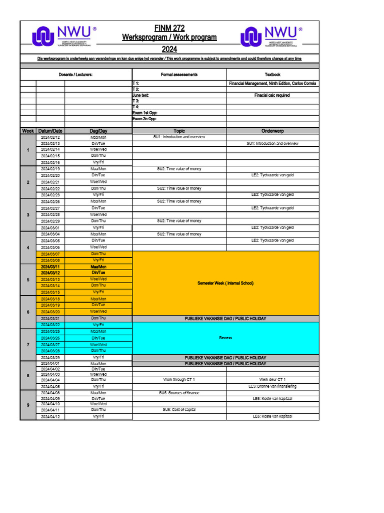 FINM 272 Work Program 2024 | PDF | Financial Economics | Private Sector