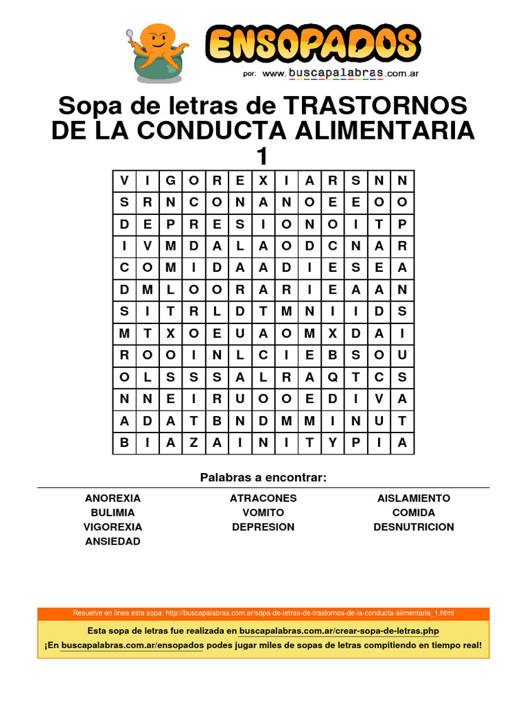 Sopa de Letras de Trastornos de La Conducta Alimentaria - 1 | PDF