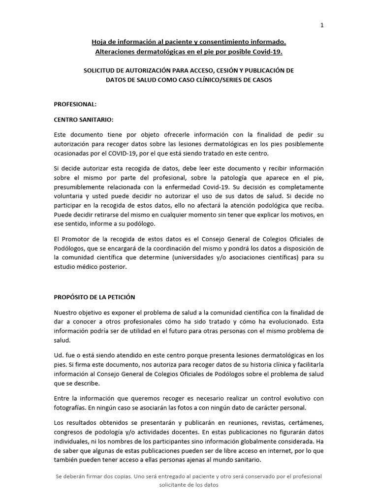 Hoja de Información Al Paciente y Consentimiento Informado Def | PDF ...