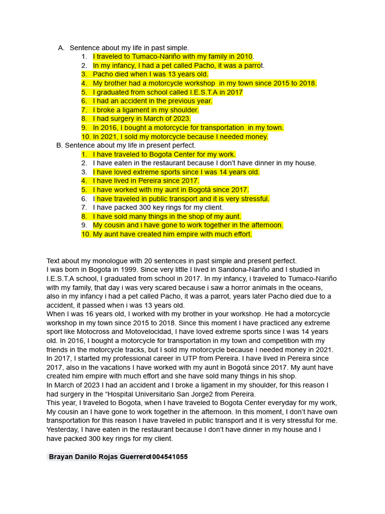 20 Sentence About My Life | PDF | Travel | Wellness