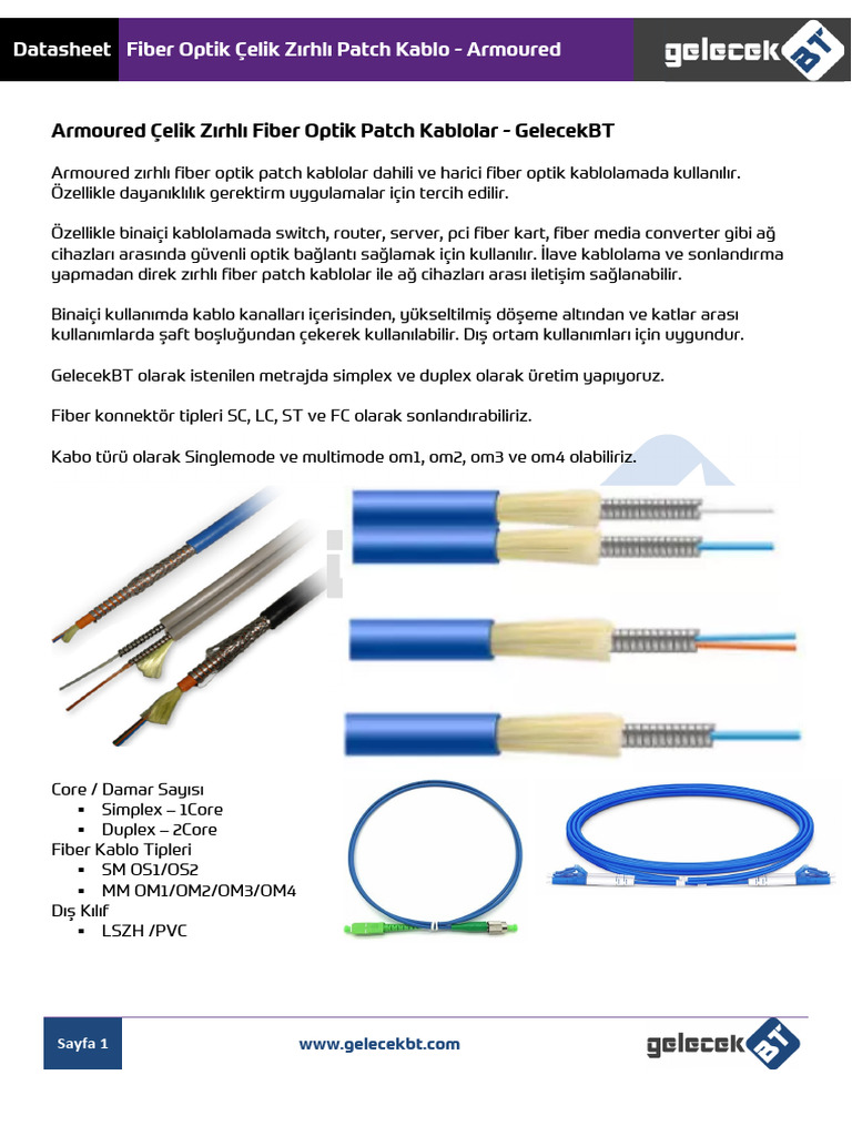 Fiber Optik çelik Zırhlı Patch Kablo Armoured Pdf