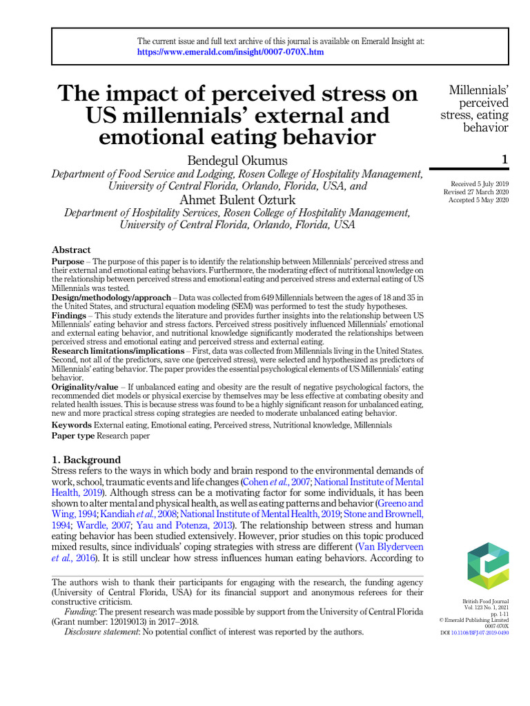 Stress and Eating Behavior in Millennials | PDF | Survey Methodology ...