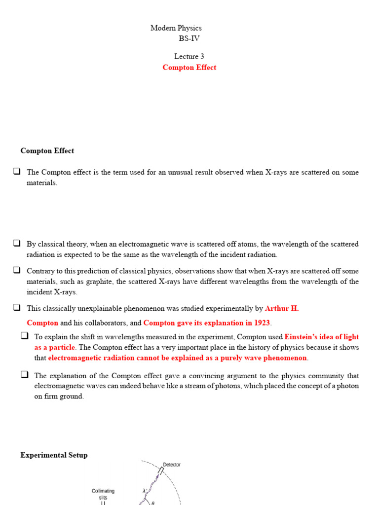 Lecture 3 Compton Effect | PDF | Scattering | Electron