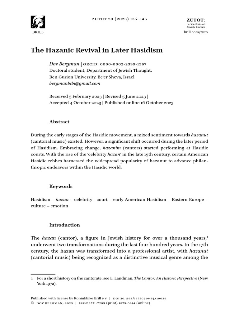 Hazanic Revival in Later Hasidism | PDF | Hasidic Judaism | Rebbe