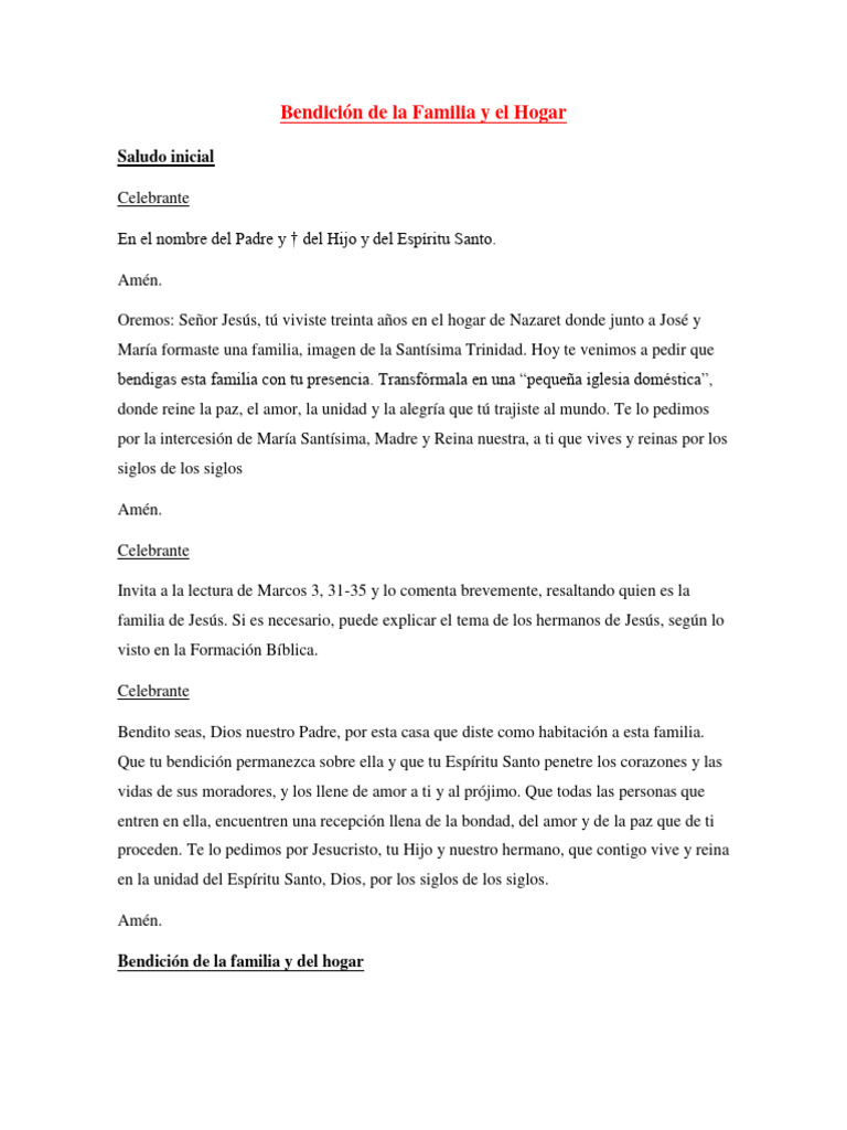 Bendición de La Familia y El Hogar | PDF | María, madre de Jesús ...