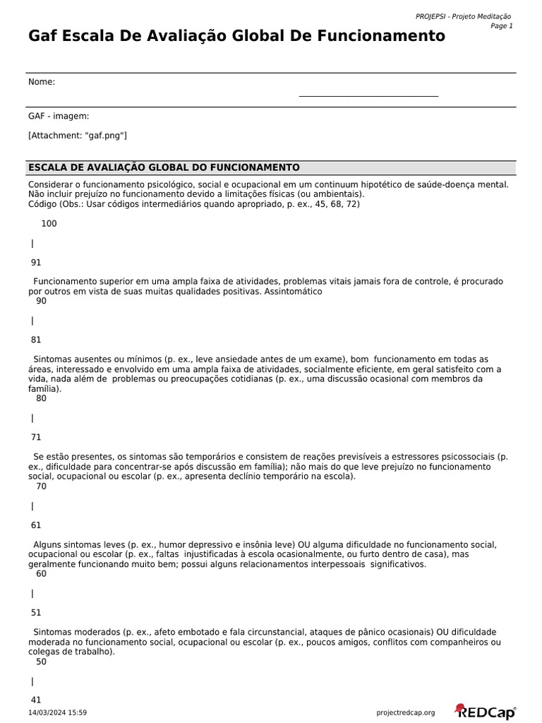 GAF: Escala de Funcionamento Global | PDF | Suicídio | Depressão
