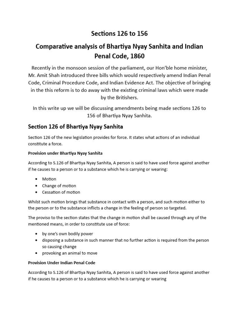 Bns Vs Ipc Pdf Assault Theft